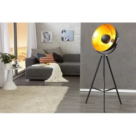 Lampadaire trépied 160 cm en acier inoxydable coloris noir et or 2