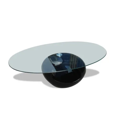 Table basse avec dessus de table en verre ovale Noir brillant 2