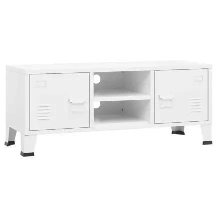 Meuble TV industriel Blanc 105x35x42 cm Métal 2