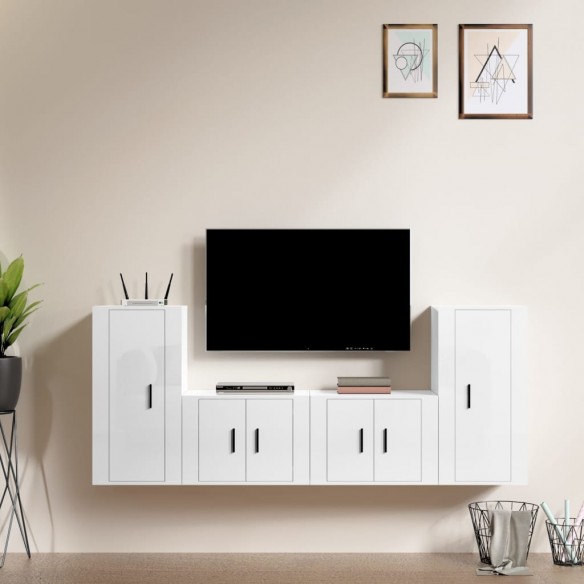 Ensemble de meubles TV 4 pcs Blanc brillant 