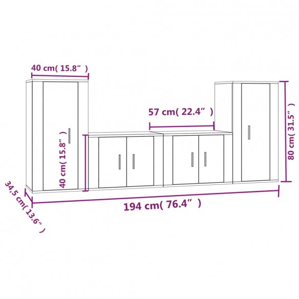 Ensemble de meubles TV 4 pcs Blanc brillant 