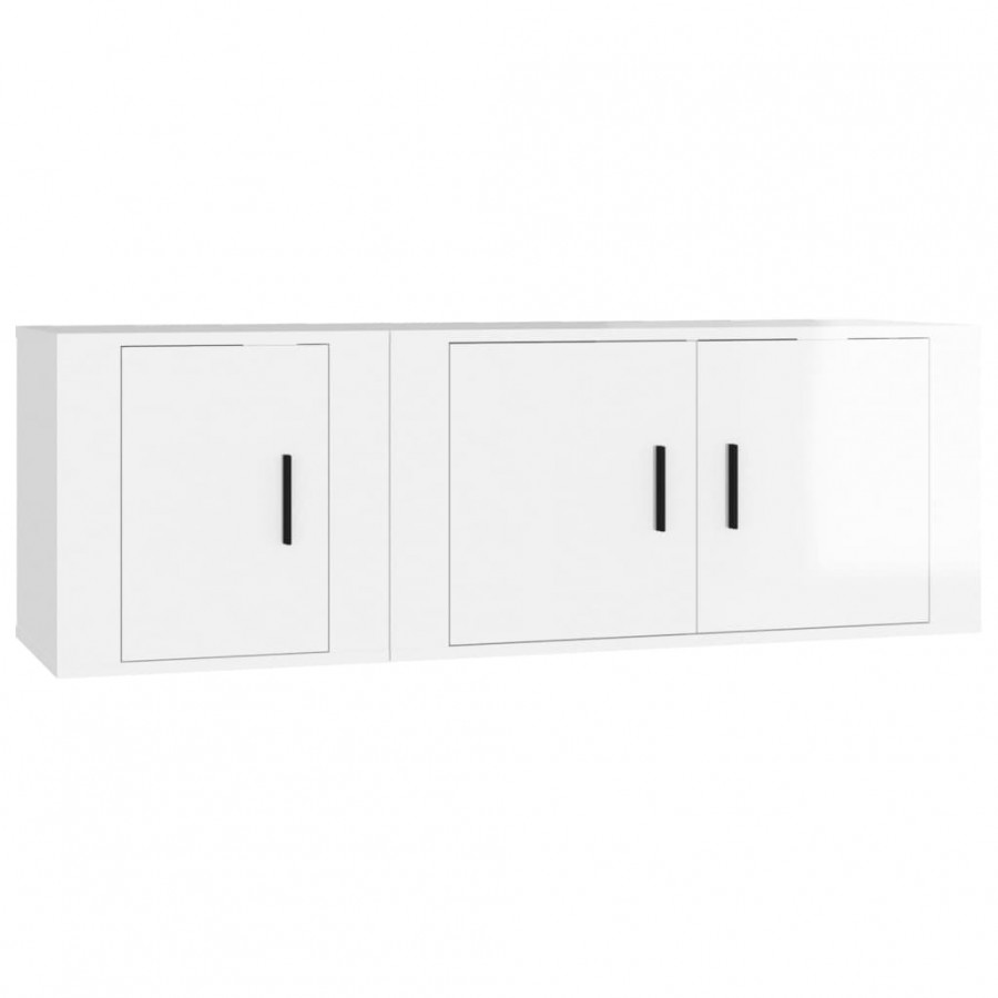 Ensemble de meubles TV 2 pcs blanc brillant bois d'ingénierie