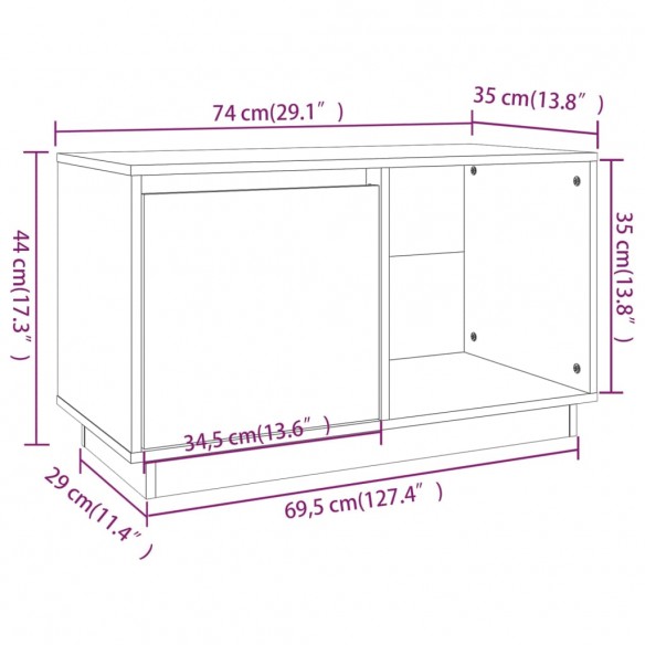 Meuble TV Blanc 74x35x44 cm Bois de pin massif