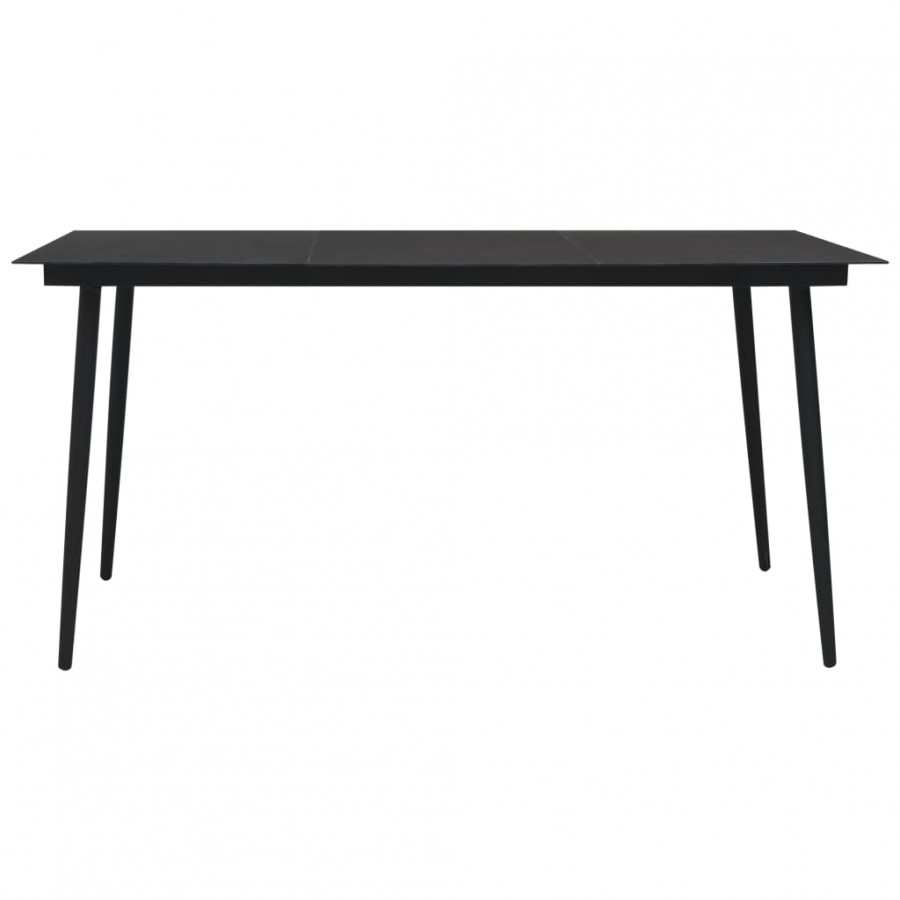 Table à dîner de jardin Noir 150x80x74 cm Acier et verre