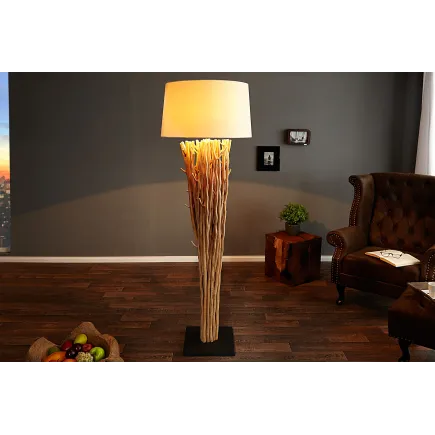 Lampadaire design 175 cm en bois flotté coloris blanc