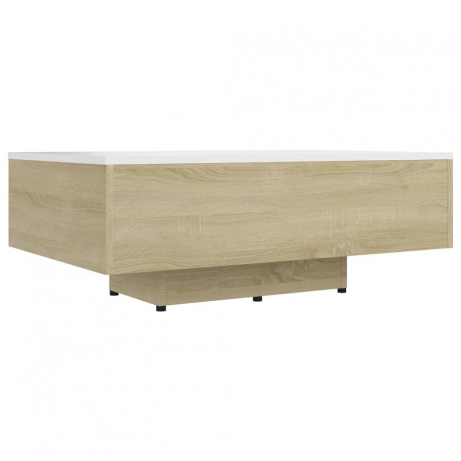 Table basse Blanc et chêne sonoma 85x55x31 cm Aggloméré