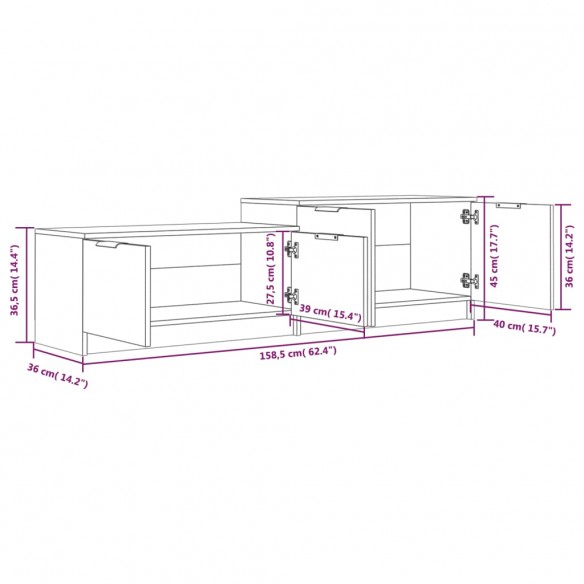 Meuble TV Blanc brillant 158,5x36x45 cm 