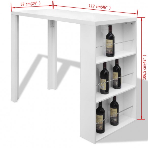 Table de bar MDF avec casier à bouteilles Blanc haut brillance Table de bar MDF avec casier à bouteilles Blanc haut brillance
