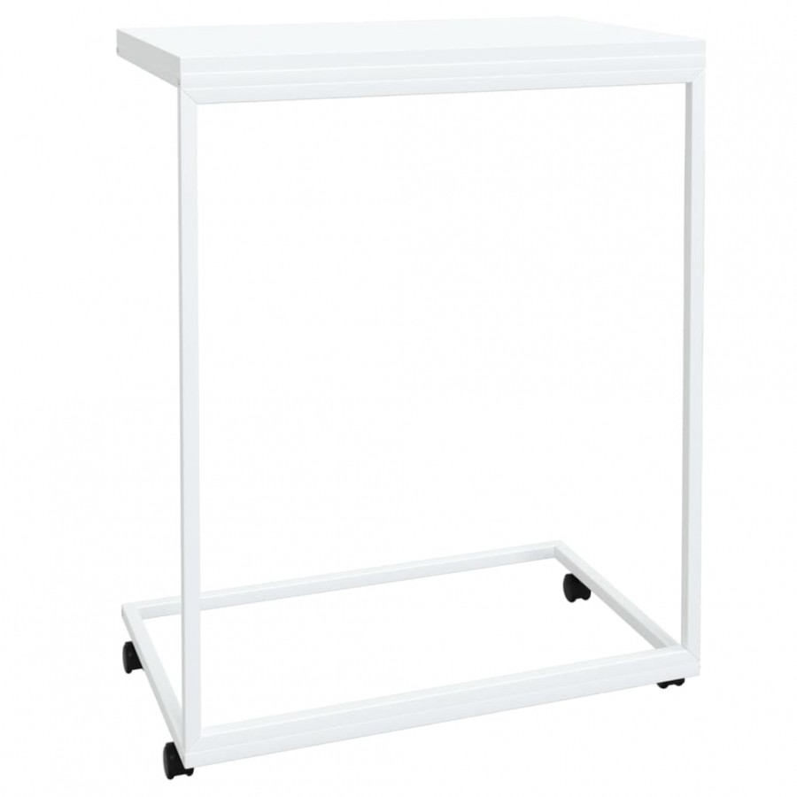 Table d'appoint avec roues Blanc 55x35x70 cm