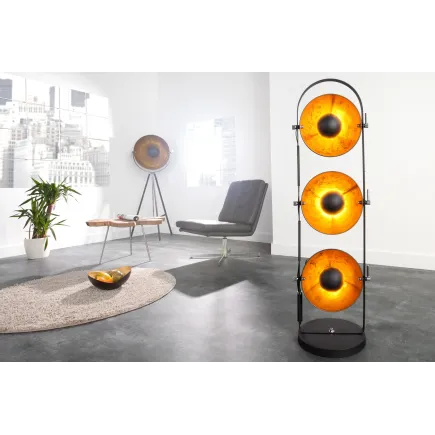 Ensemble de 3 lampadaires en acier inoxydable coloris noir et or