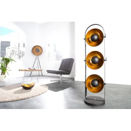 Ensemble de 3 lampadaires en acier inoxydable coloris noir et or 2