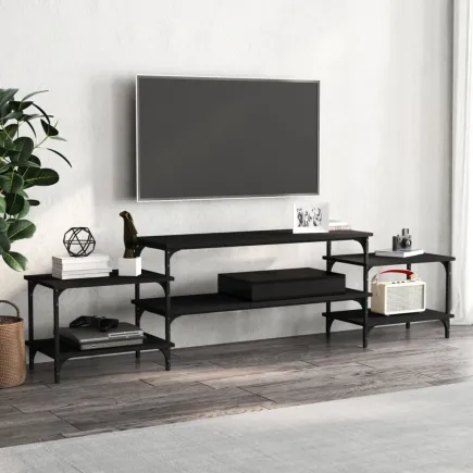 Meuble TV noir 197x35x52 cm bois d'ingénierie