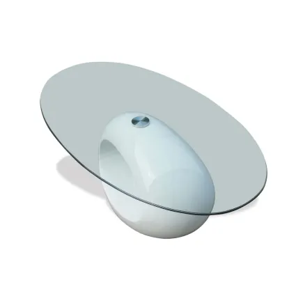 Table basse avec dessus de table en verre ovale Blanc brillant 2