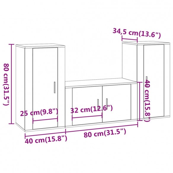 Ensemble de meubles TV 3 pcs Blanc 