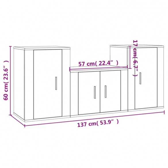 Ensemble de meubles TV 3 pcs Gris béton 