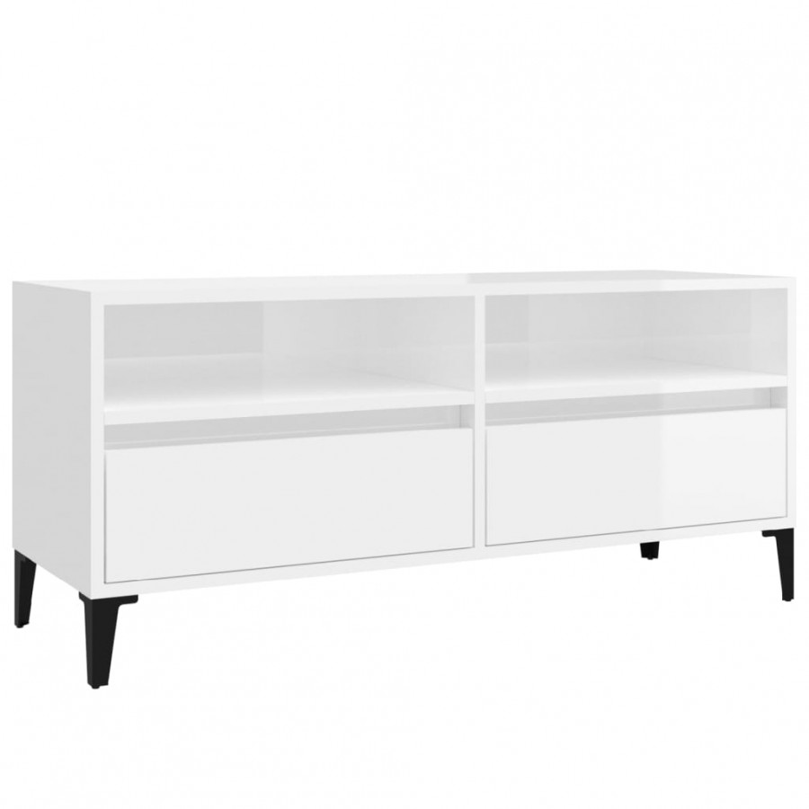 Meuble TV blanc brillant 100x34,5x44,5 cm bois d'ingénierie