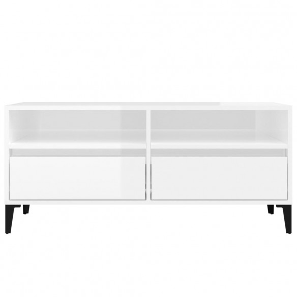 Meuble TV blanc brillant 100x34,5x44,5 cm bois d'ingénierie