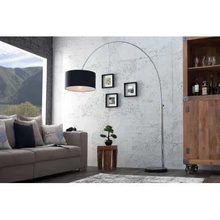 Lampadaire extensible design arqué en  lin noir