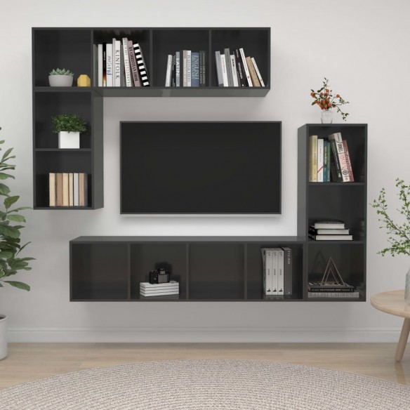Ensemble de meubles TV 4 pcs Gris brillant 