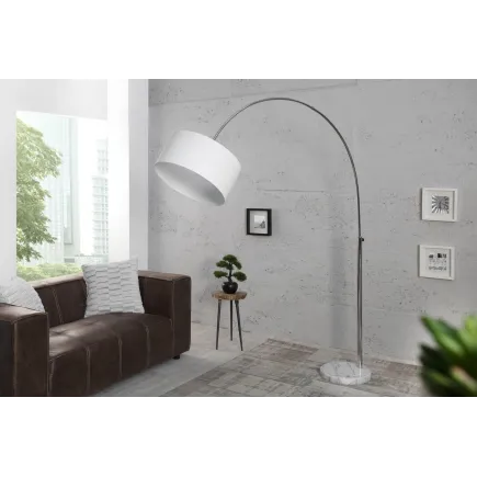 Lampadaire extensible design arc en lin blanc
