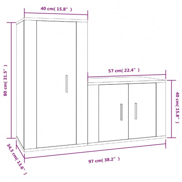 Ensemble de meubles TV 2 pcs Blanc 