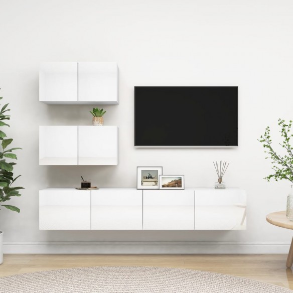 Ensemble de meuble TV 4 pcs Blanc brillant Aggloméré