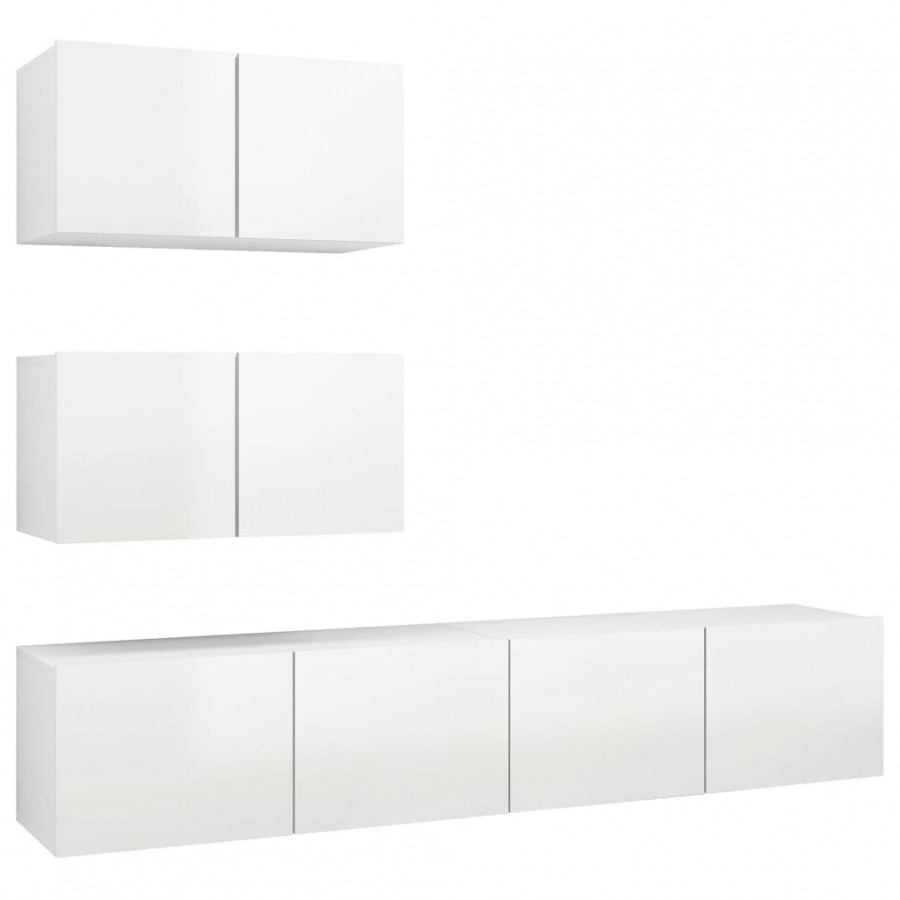 Ensemble de meuble TV 4 pcs Blanc brillant Aggloméré