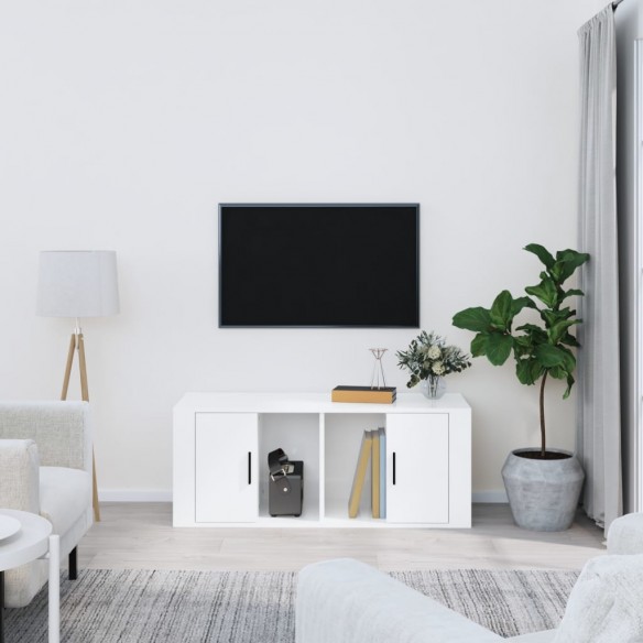 Meuble TV Blanc brillant 100x35x40 cm 