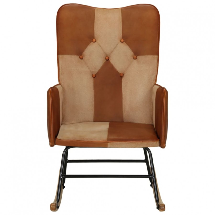 Chaise à bascule Marron Cuir véritable et toile