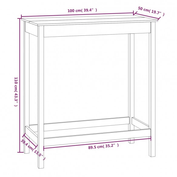 Table de bar Noir 100x50x110 cm Bois massif de pin Table de bar Noir 100x50x110 cm Bois massif de pin
