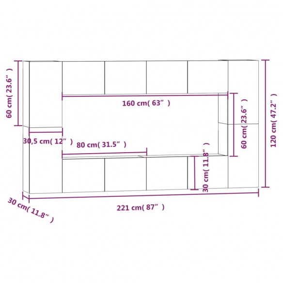 Ensemble de meubles TV 8 pcs Noir 