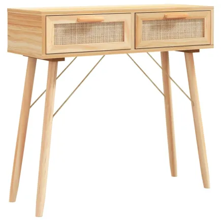 Table console Marron 80x30x75 cm Bois massif pin /rotin naturel 2