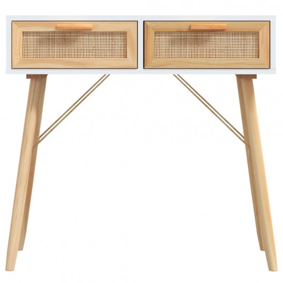 Table console Blanc 80x30x75 cm Bois massif pin /rotin naturel Table console Blanc 80x30x75 cm Bois massif pin /rotin naturel