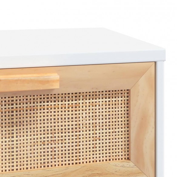 Table console Blanc 80x30x75 cm Bois massif pin /rotin naturel Table console Blanc 80x30x75 cm Bois massif pin /rotin naturel
