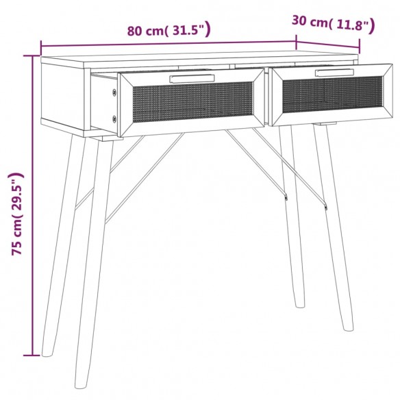 Table console Blanc 80x30x75 cm Bois massif pin /rotin naturel Table console Blanc 80x30x75 cm Bois massif pin /rotin naturel
