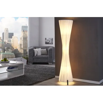 Lampadaire ovale 160 cm en tissu de latex plissé coloris blanc
