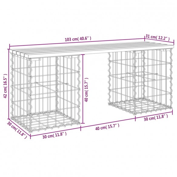 Banc de jardin design de gabion 103x31x42 cm bois massif de pin