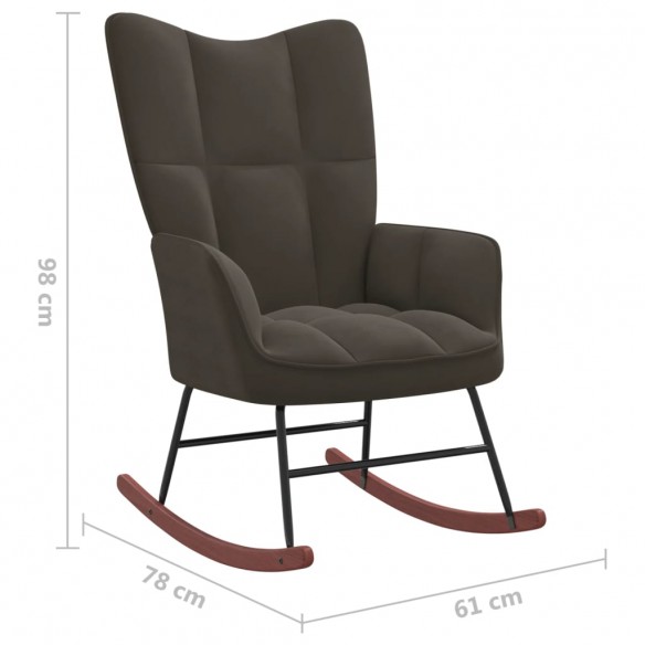Chaise à bascule avec repose-pied Gris foncé Velours Chaise à bascule avec repose-pied Gris foncé Velours