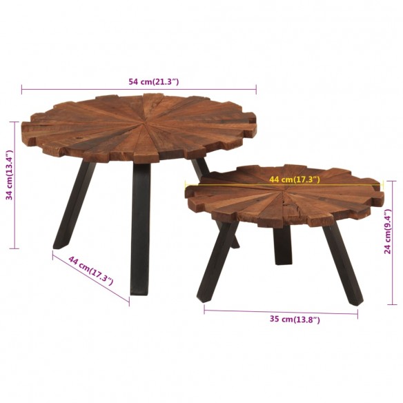 Tables basses 2 pcs bois massif récupéré et fer