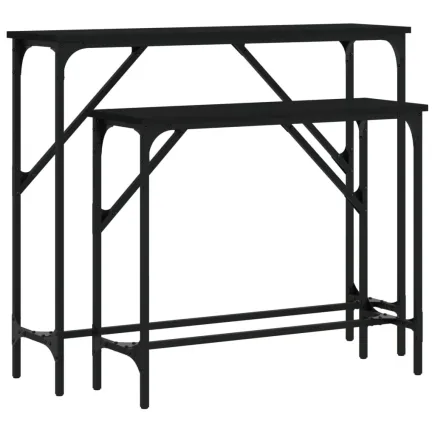 Tables console 2 pcs noir bois d'ingénierie 2