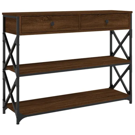 Table console chêne marron 100x28x75 cm bois d'ingénierie 2