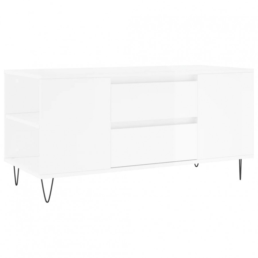 Table basse blanc brillant 102x44,5x50 cm bois d'ingénierie