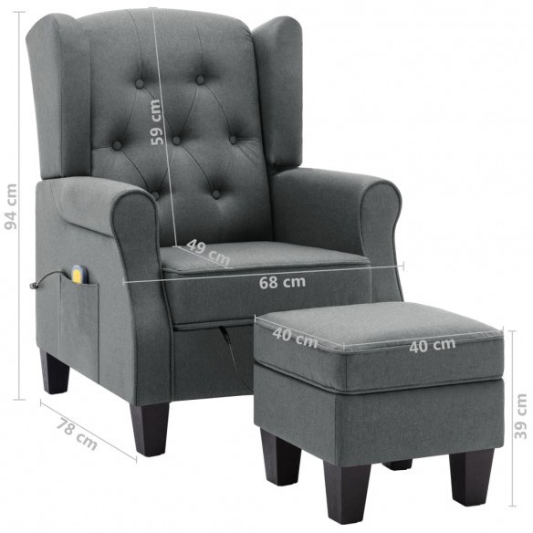 Fauteuil de massage avec repose-pied Gris clair Tissu Fauteuil de massage avec repose-pied Gris clair Tissu