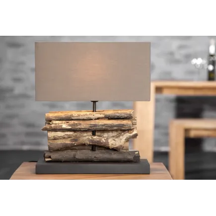 Lampe de 40cm en bois flotté et lin marron