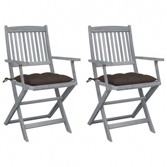 Chaises pliables d'extérieur 2 pcs avec coussins Bois d'acacia