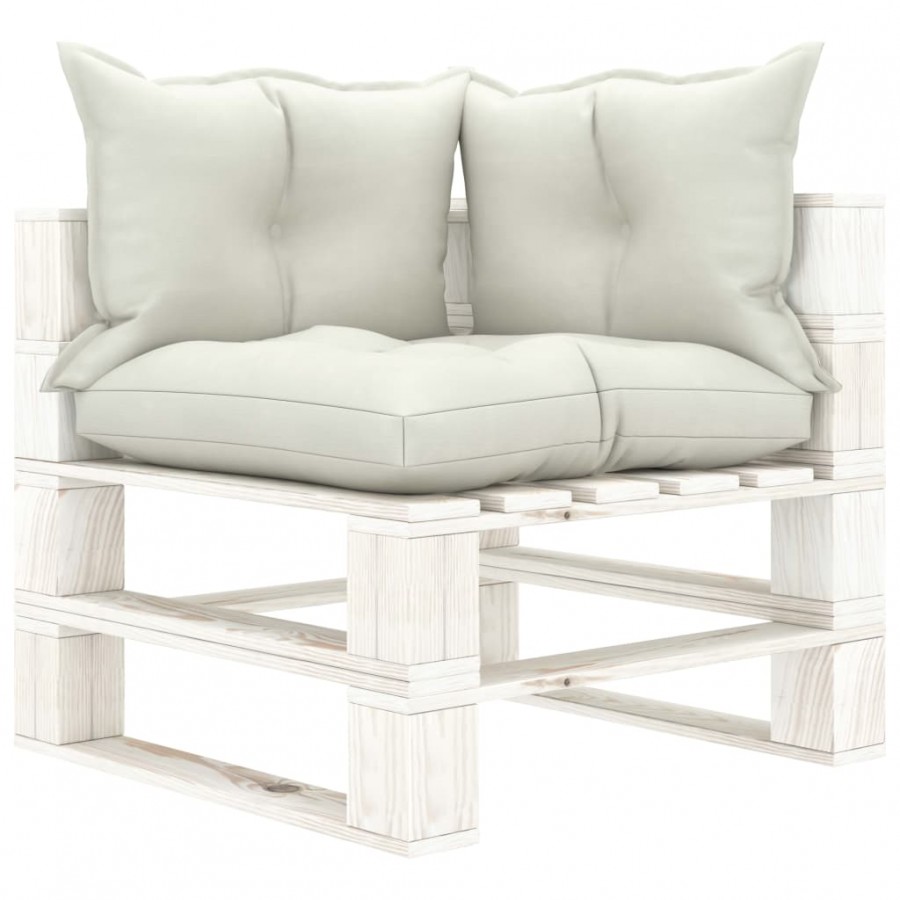 Canapé d'angle palette de jardin avec coussins beige Bois