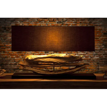 Lampe de 55 cm en bois flotté et lin noir