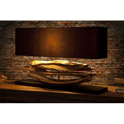 Lampe de 55 cm en bois flotté et lin noir 2