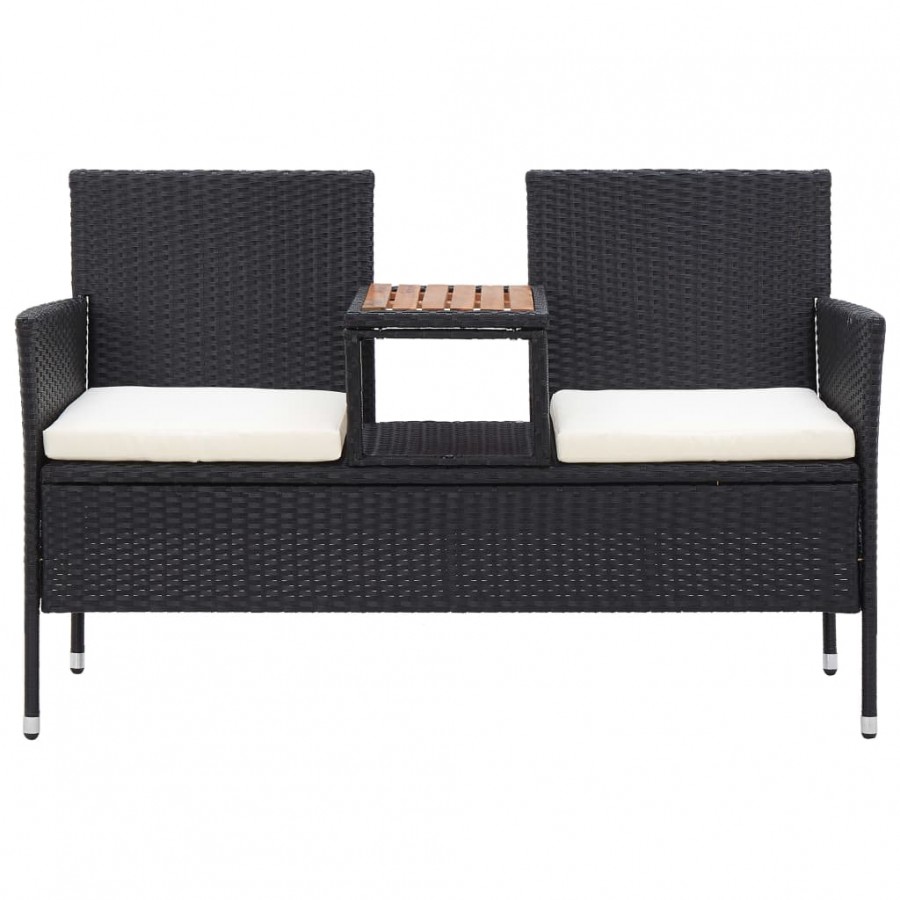 Banc de jardin 2places et table à thé 143cm Résine tressée Noir