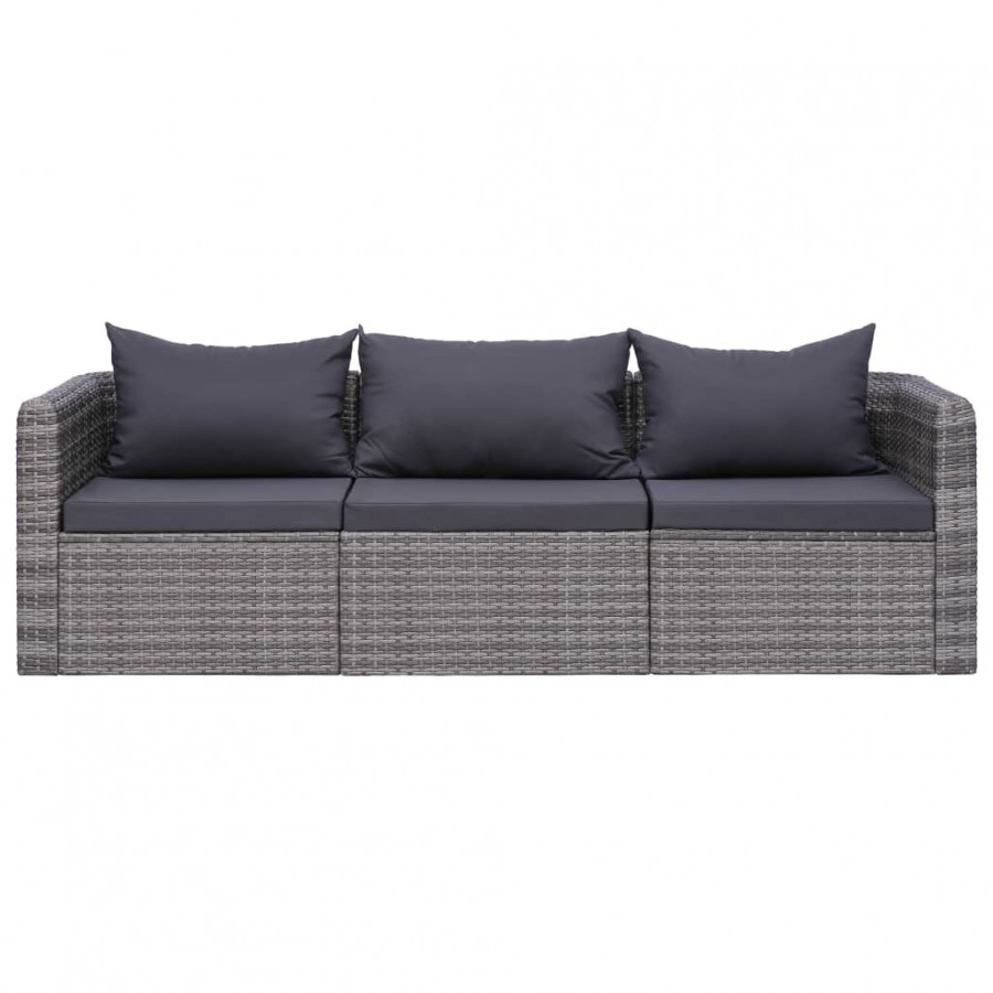 Meuble de jardin 3 pcs avec coussins Gris Résine tressée